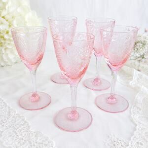 Rare 1929 Cambridge Glass Etched Pink Cordials Etch 740 Stem 3050 Set of 5